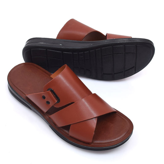 Bristol Buckle Tan Slides  - W8