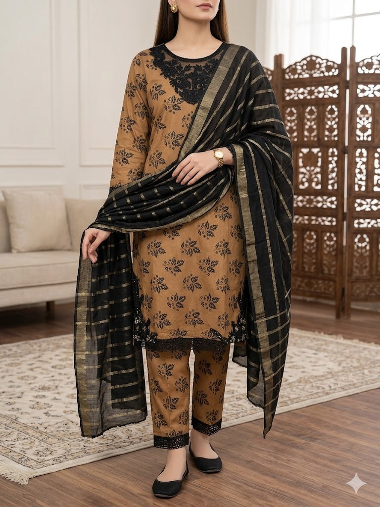 Lawn Bana Dora 3 PC - Stitched