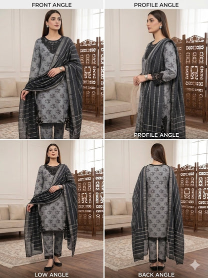 Lawn Bana Dora 3 PC - Stitched