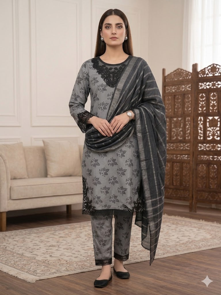 Lawn Bana Dora 3 PC - Stitched