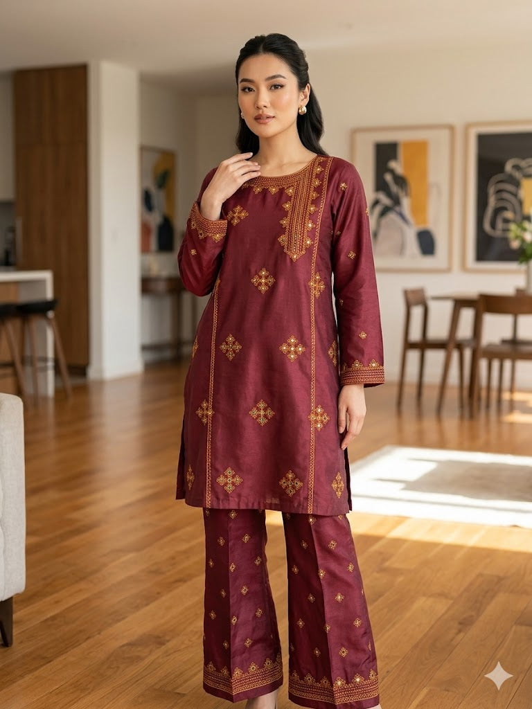 Embroidered Cotton 2 PC - Stitched